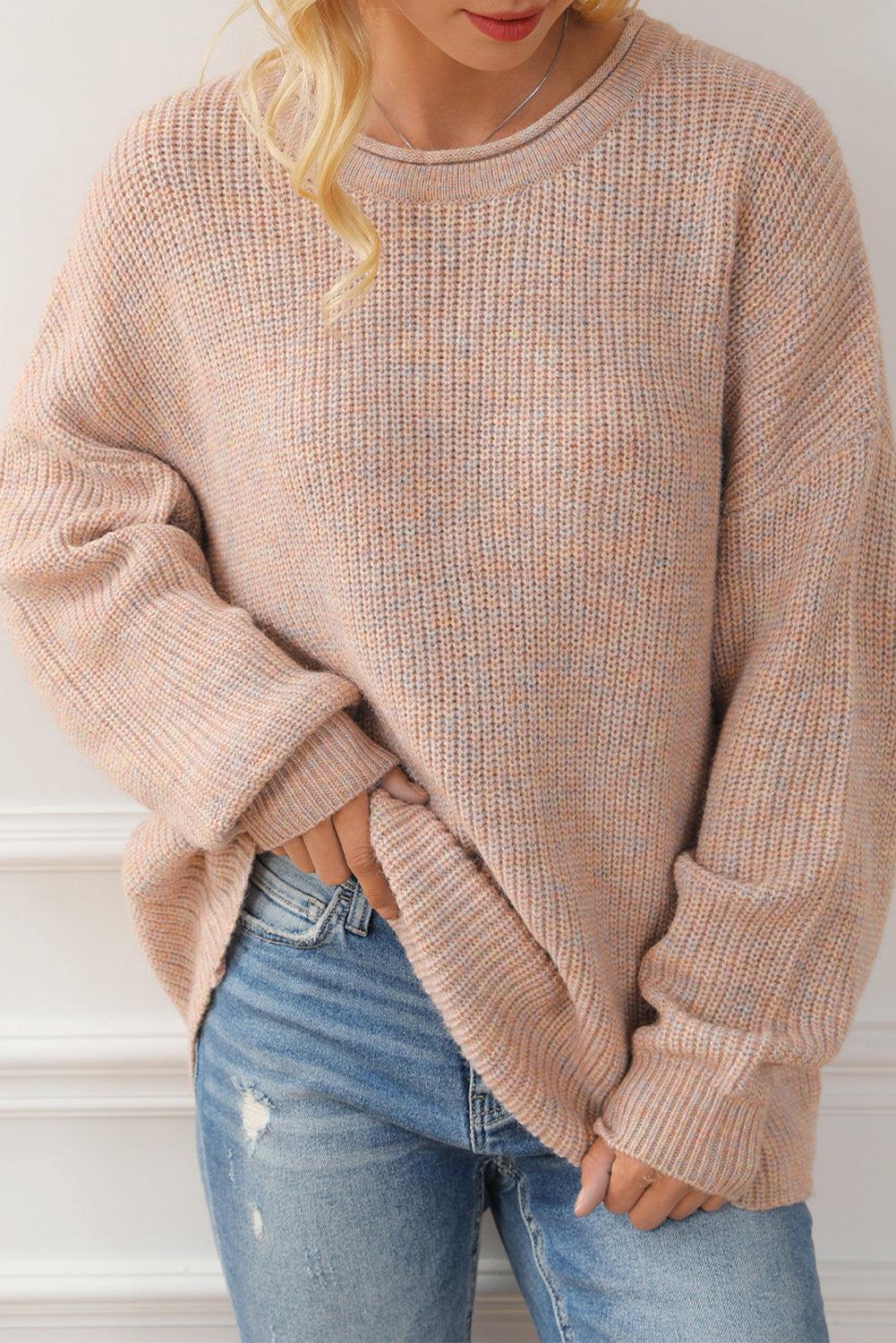 Multicolor Rolled Round Neck Drop Shoulder Sweater - L & M Kee, LLC