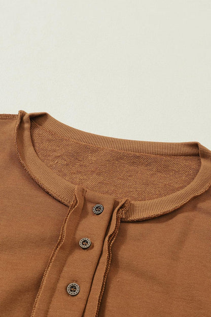 Drop Shoulder Henley Buttons Sweatshirt - L & M Kee, LLC