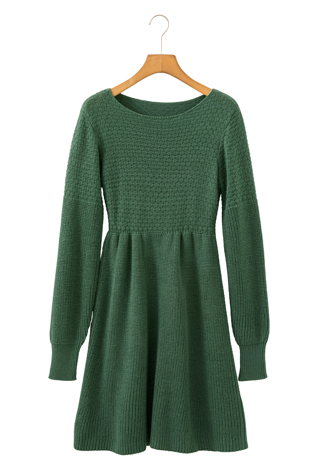Mist Green Solid Lantern Sleeve Empire Waist Short Sweater Dress