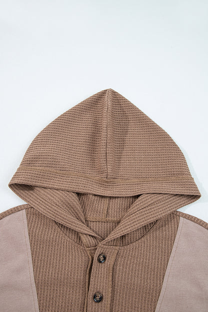 Goat Waffle Contrast Patchwork Plus Size Pocketed Hoodie