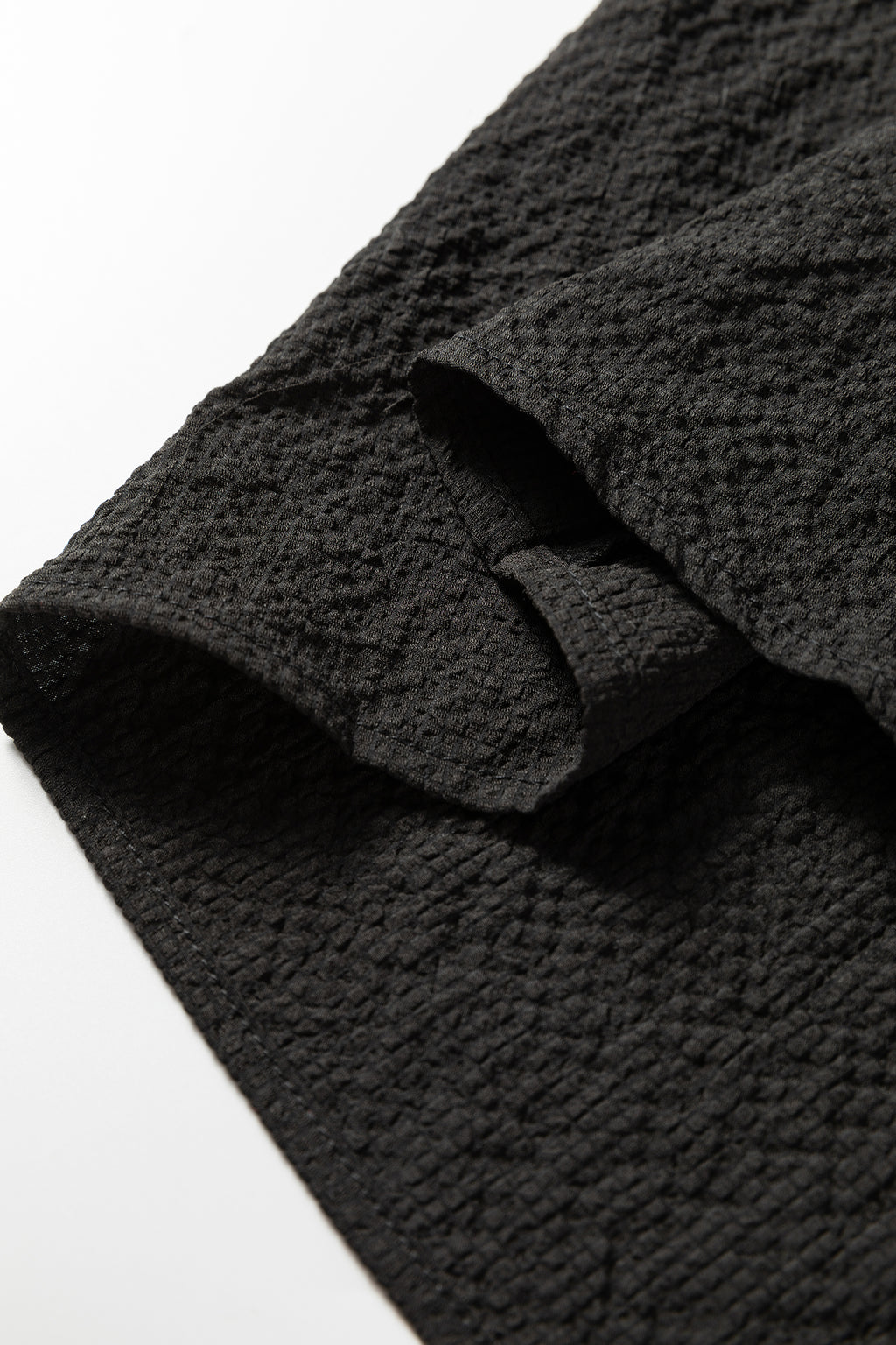 Black Color Block Patchwork Detail V Neck Textured Long Sleeve Blouse