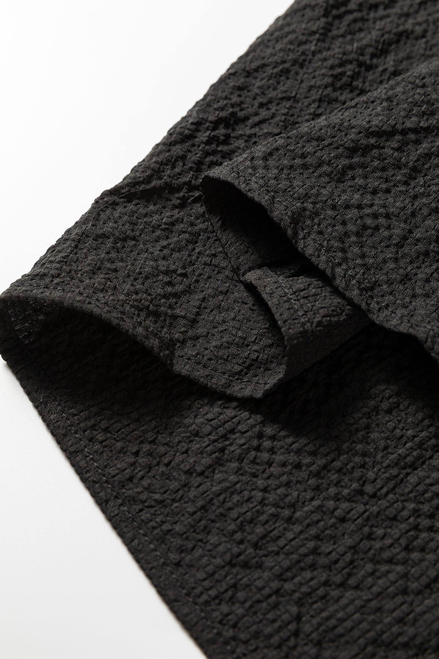 Black Color Block Patchwork Detail V Neck Textured Long Sleeve Blouse