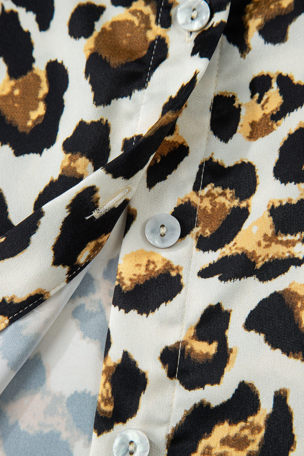 Khaki Leopard Print Ruffle Trim 3/4 Sleeve Loose Shirt