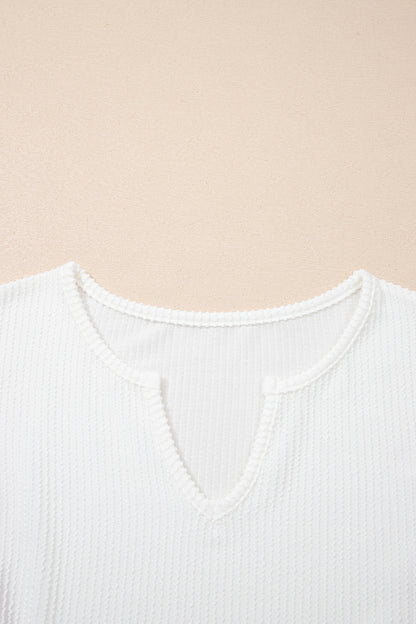 White Spiral Ribbed Raw Seam Color Block Patchwork Long Sleeve Top