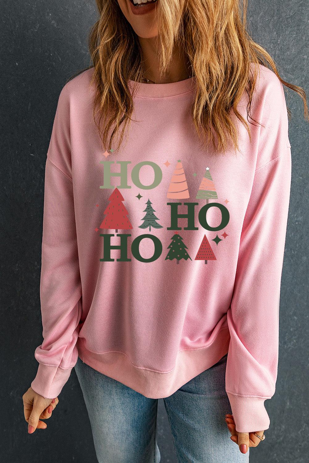 Pink Christmas Tree HO Graphic Pullover Sweatshirt - L & M Kee, LLC