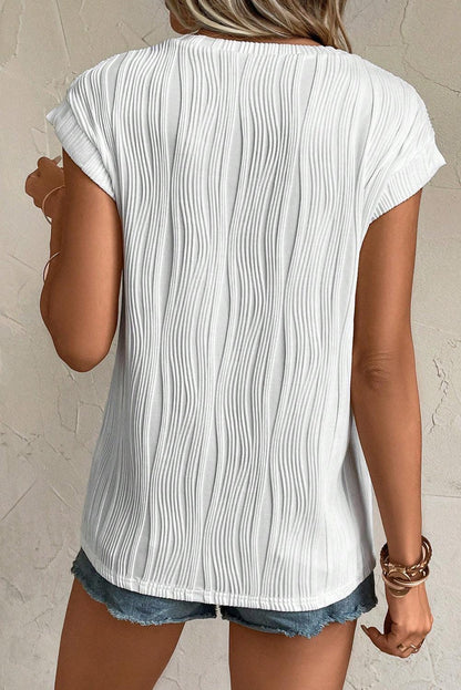 White Wavy Texture Cap Sleeve Top - L & M Kee, LLC