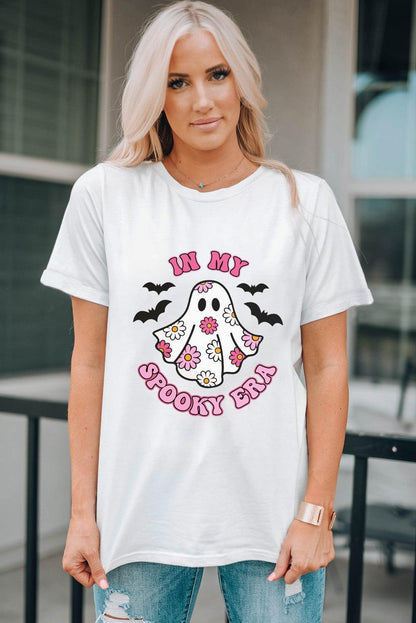 White IN MY SPOOKY ERA Halloween Ghost Graphic Tee - L & M Kee, LLC