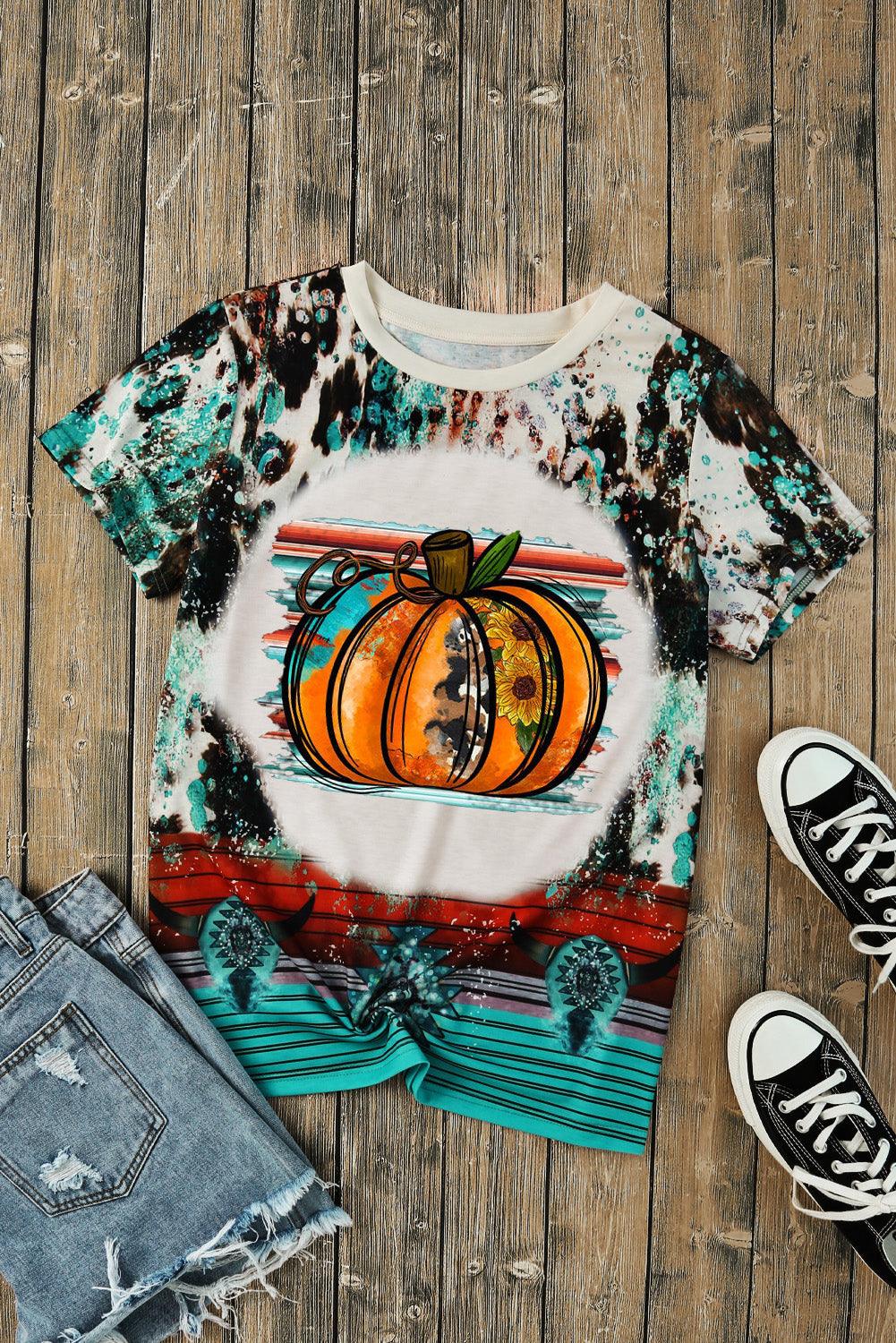 Tie-Dye Pumpkin Graphic Crew Neck T-shirt - L & M Kee, LLC