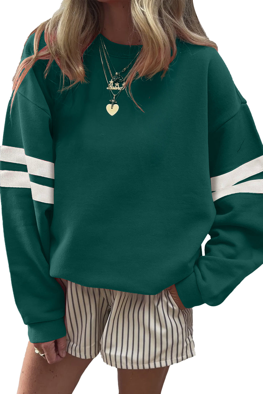 Evergreen Varsity Striped Detail Drop Shoulder Oversized Sweatshirt