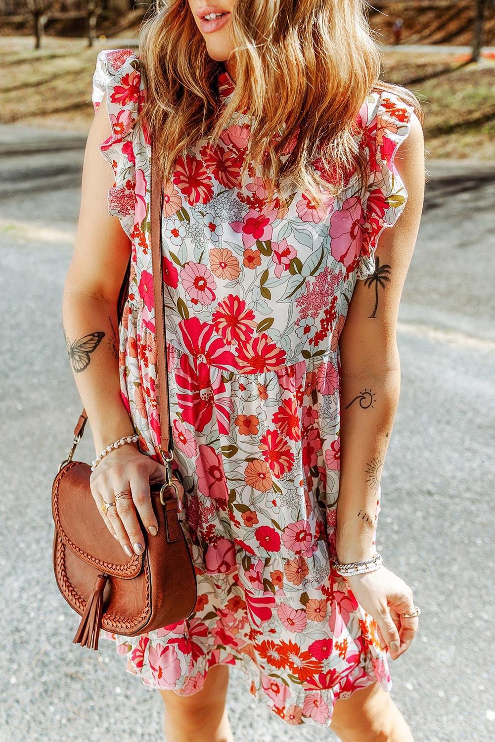 Ruffled Tank Floral Dress - L & M Kee, LLC