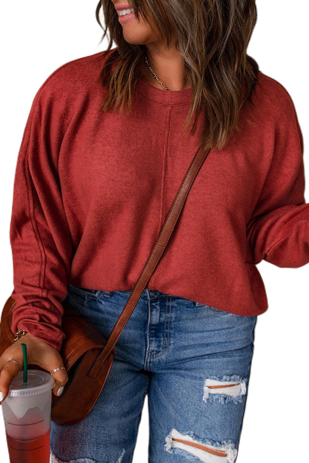 Red Dahlia Piping Detail Plus Size Long Sleeve Top - L & M Kee, LLC