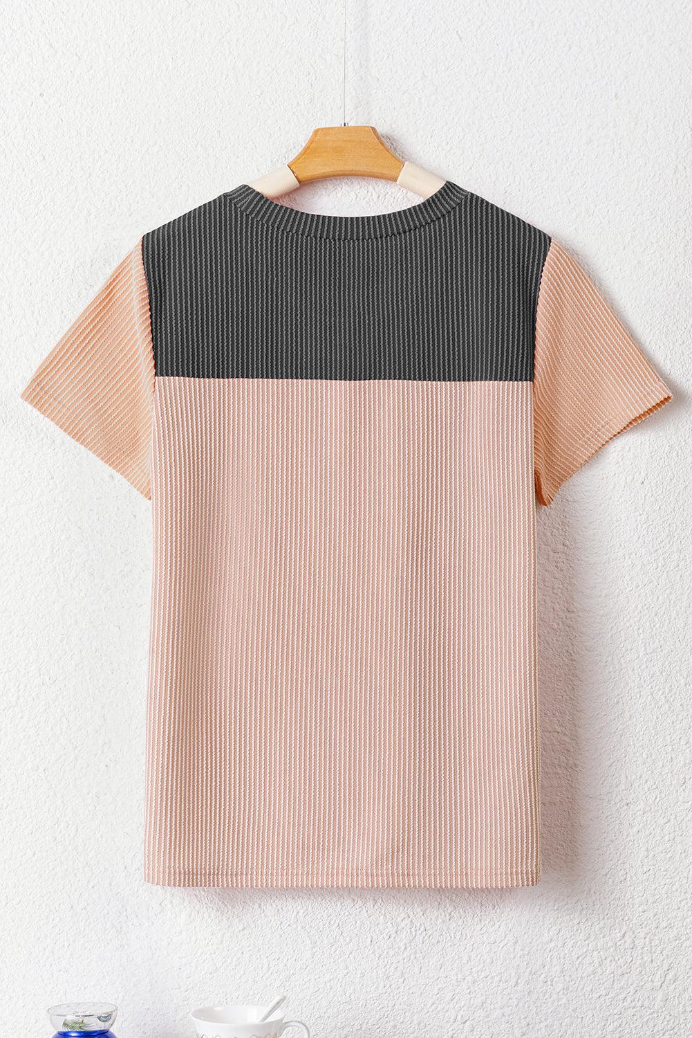 Black Rib Textured Colorblock T Shirt - L & M Kee, LLC