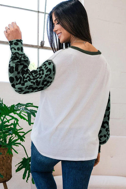 White Leopard Colorblock Patchwork Knit Top - L & M Kee, LLC