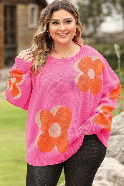 Camel Flower Pattern Slouchy Sweater - L & M Kee, LLC