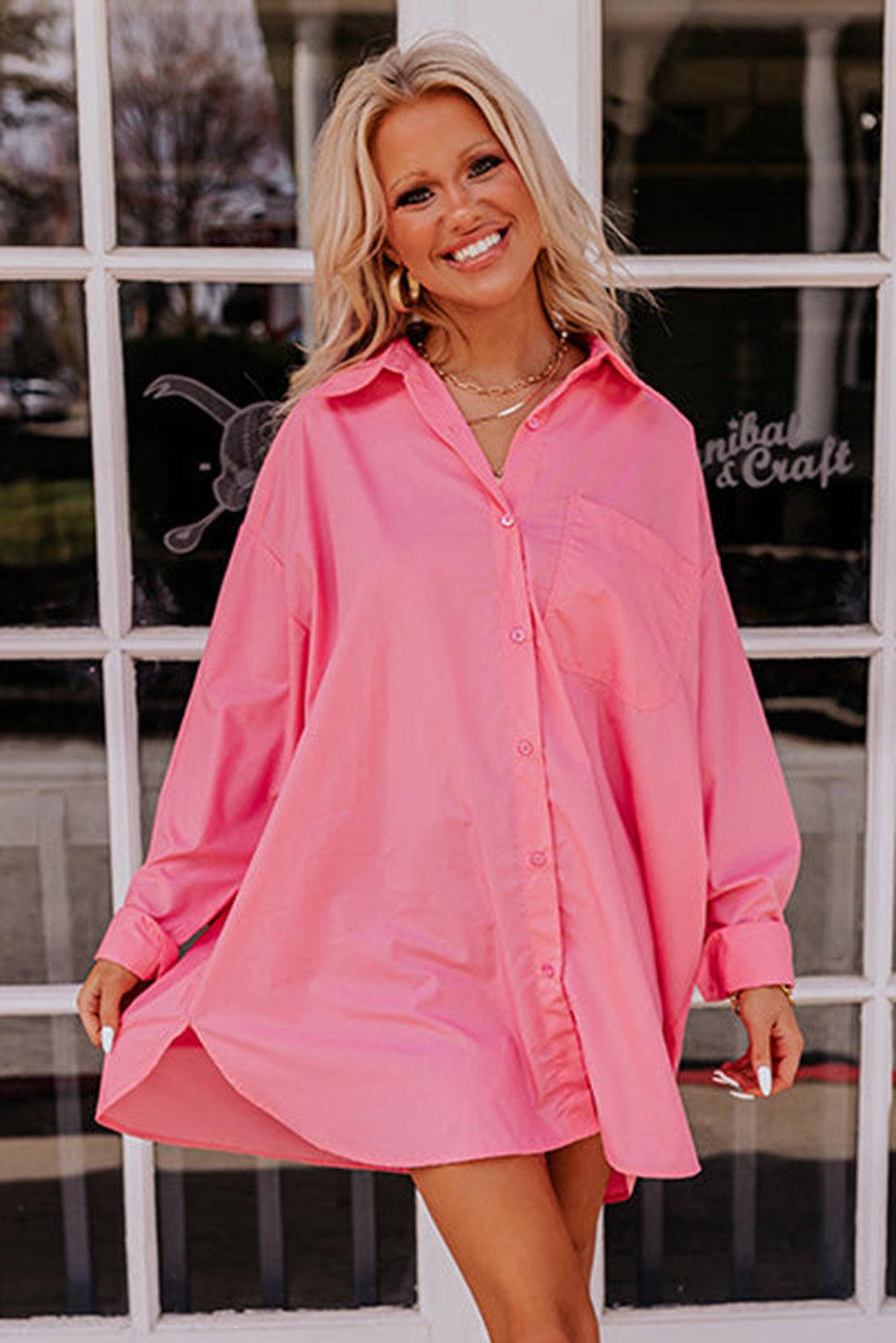 Solid Color Long Sleeve Oversized Tunic Shirt - L & M Kee, LLC