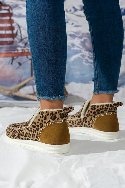 Brown Leopard Print Ankle Patched Flat Winter Fur Boots