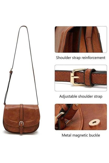 Chestnut Flapped Magnetic Buckle PU Leather Shoulder Bag - L & M Kee, LLC