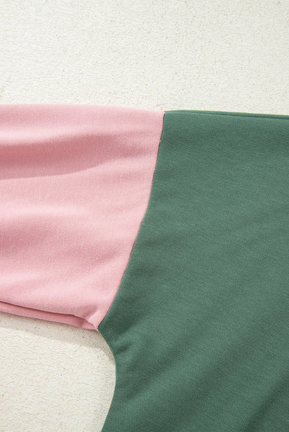 Rose Red 2pcs Color Block Pullover Loose Pant Set