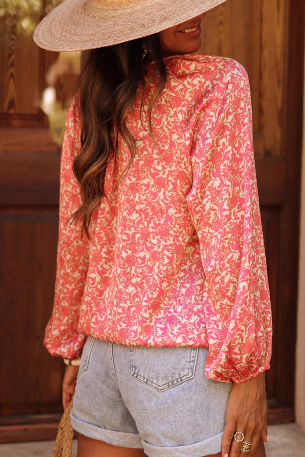 Pink Bubble Sleeve Floral Shirt with Lace up - L & M Kee, LLC