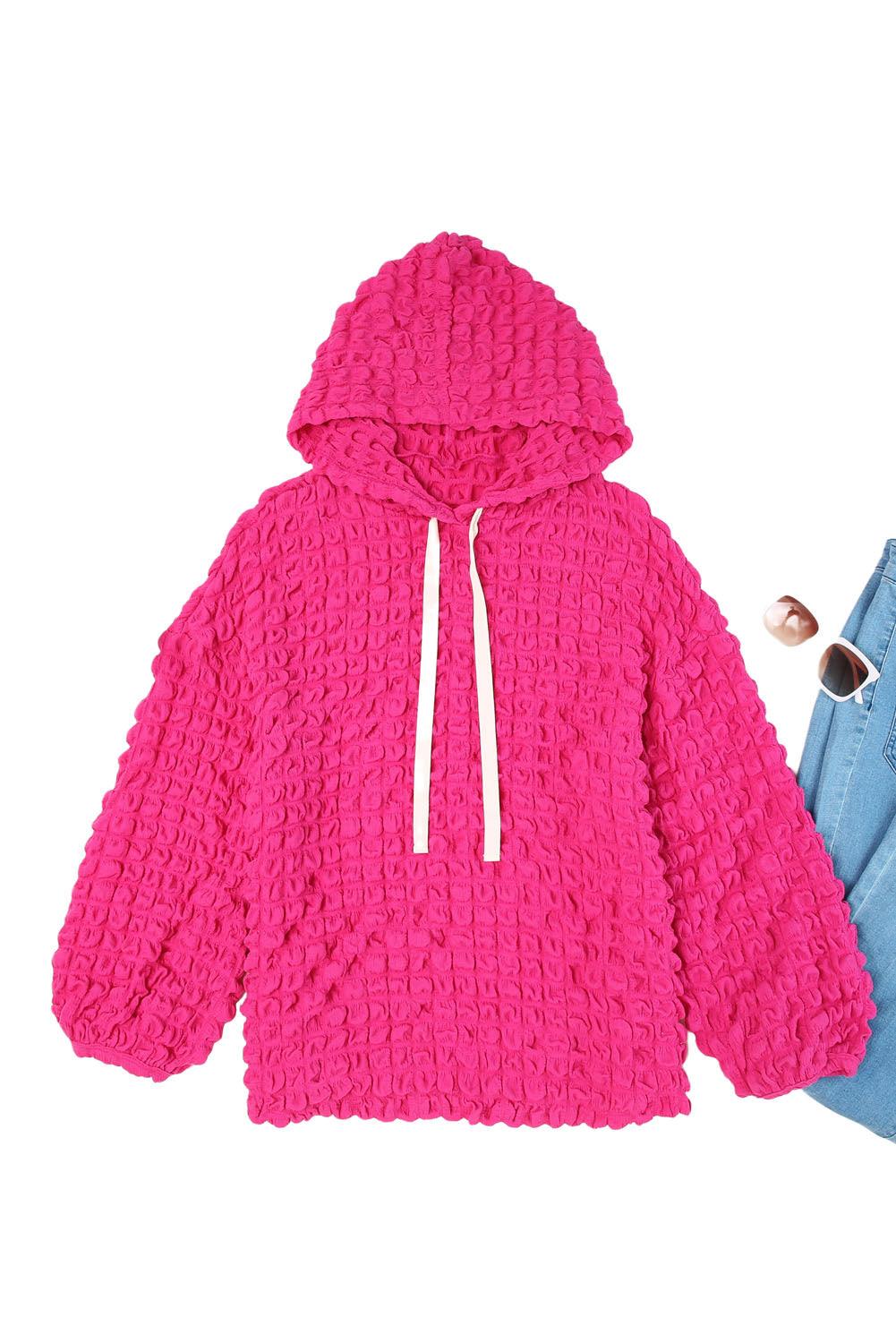 Rose Bubble Textured Waffle Hoodie - L & M Kee, LLC