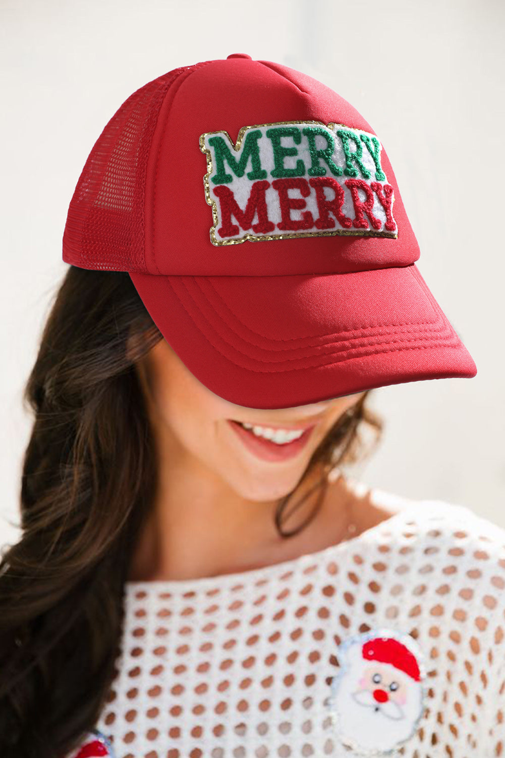 Fiery Red MERRY Patched Detail Christmas Fashion Cap