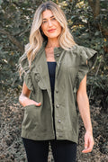 Pale Khaki Ruffled Patchwork Denim Jacket Vest