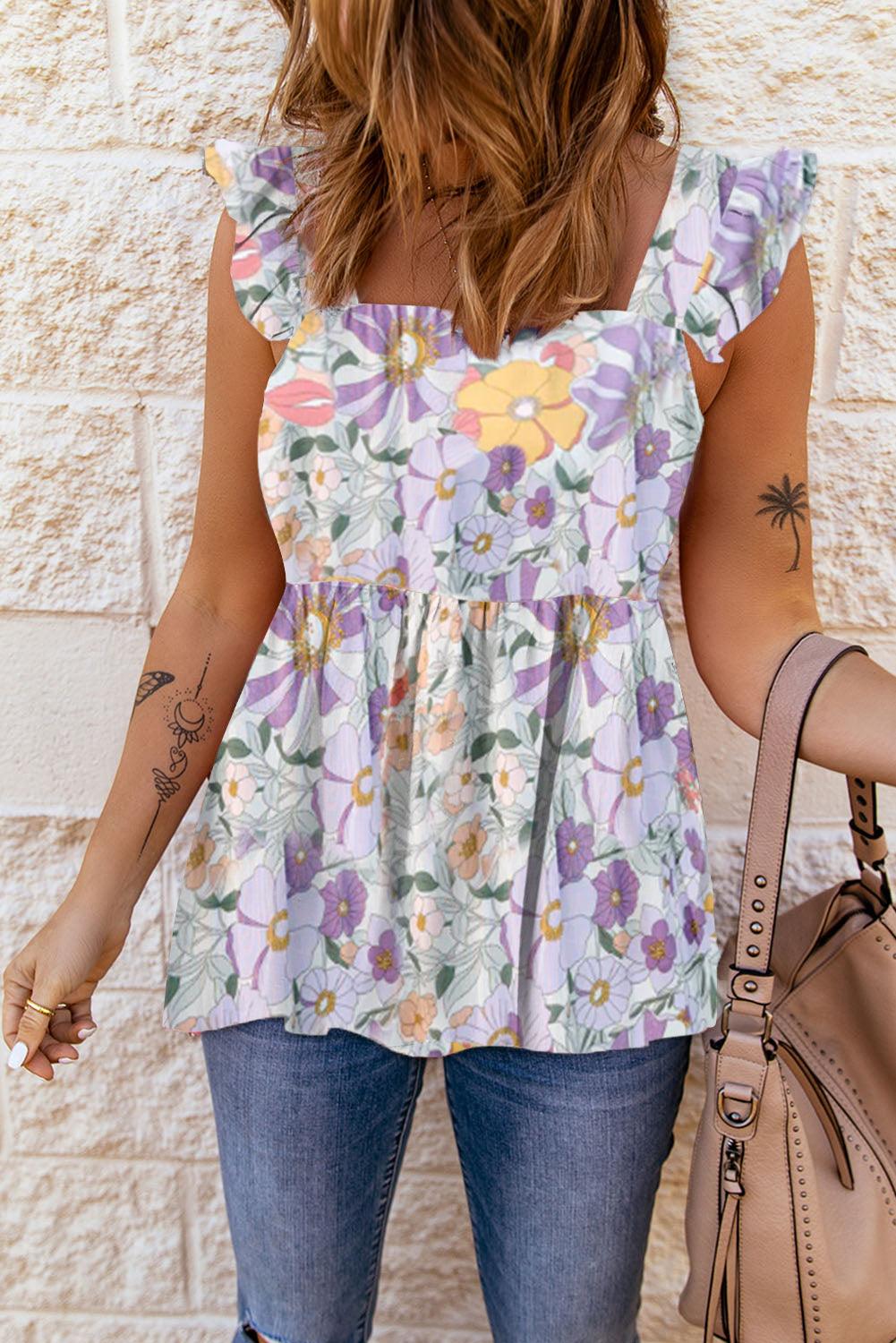 Ruffled Tank Floral Dress - L & M Kee, LLC