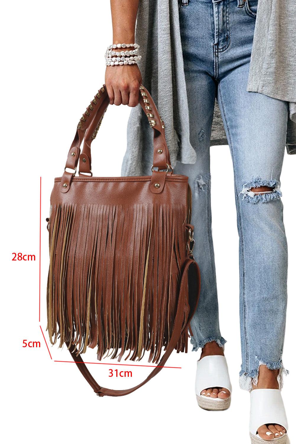 Chestnut Western Fashion Fringed Leather Shoulder Bag - L & M Kee, LLC