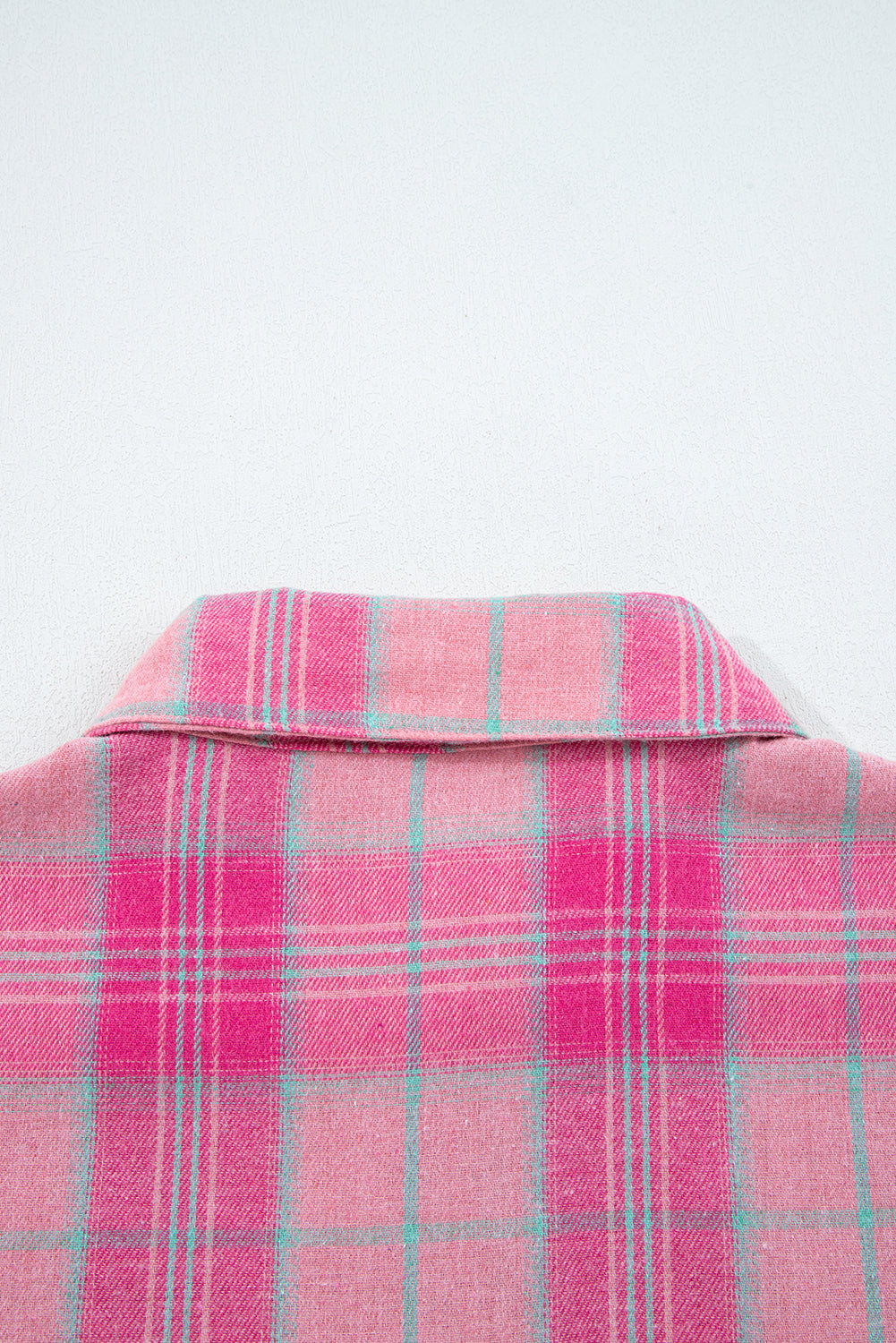 Sachet Pink Plaid Print Rounded Hem Long Sleeve Shirt with Pockets