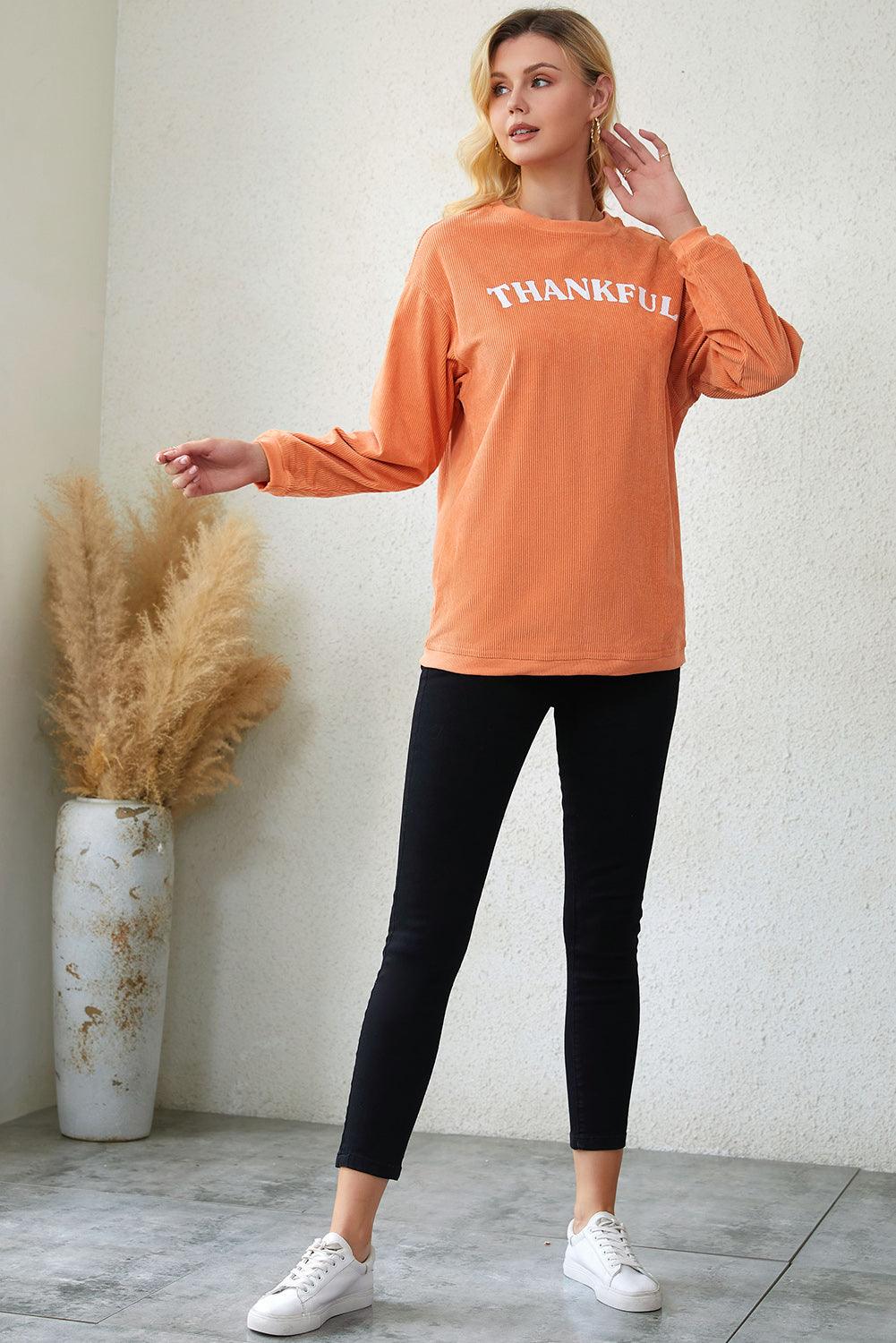 Orange JOLENE Ribbed Corded Oversized Sweatshirt - L & M Kee, LLC