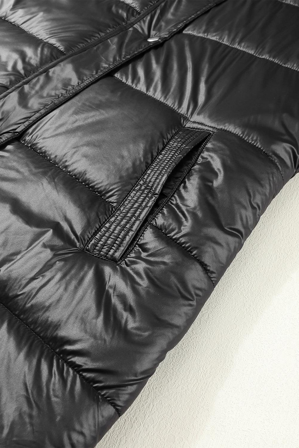 Black Hooded Long Quilted Vest Coat - L & M Kee, LLC