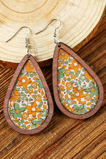 Contrast Trim Floral Print Drop Earrings - L & M Kee, LLC