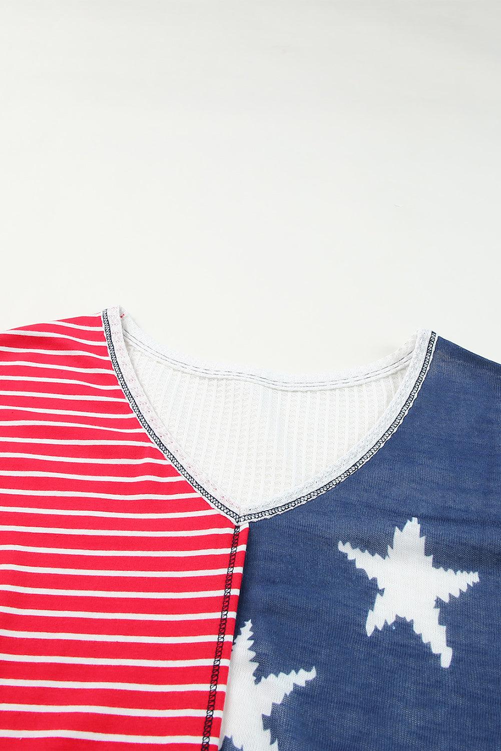 Multicolor Stripes Stars Print Knit Short Sleeves Top - L & M Kee, LLC