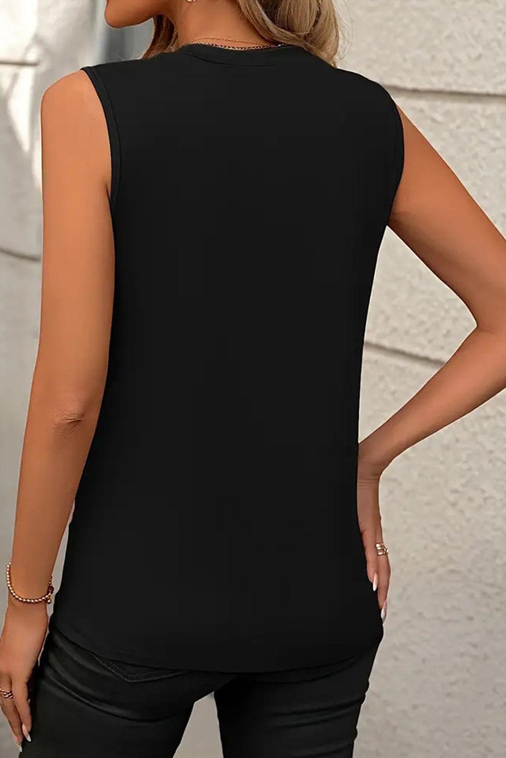 Black Crew Neck Pleated Tank Top - L & M Kee, LLC