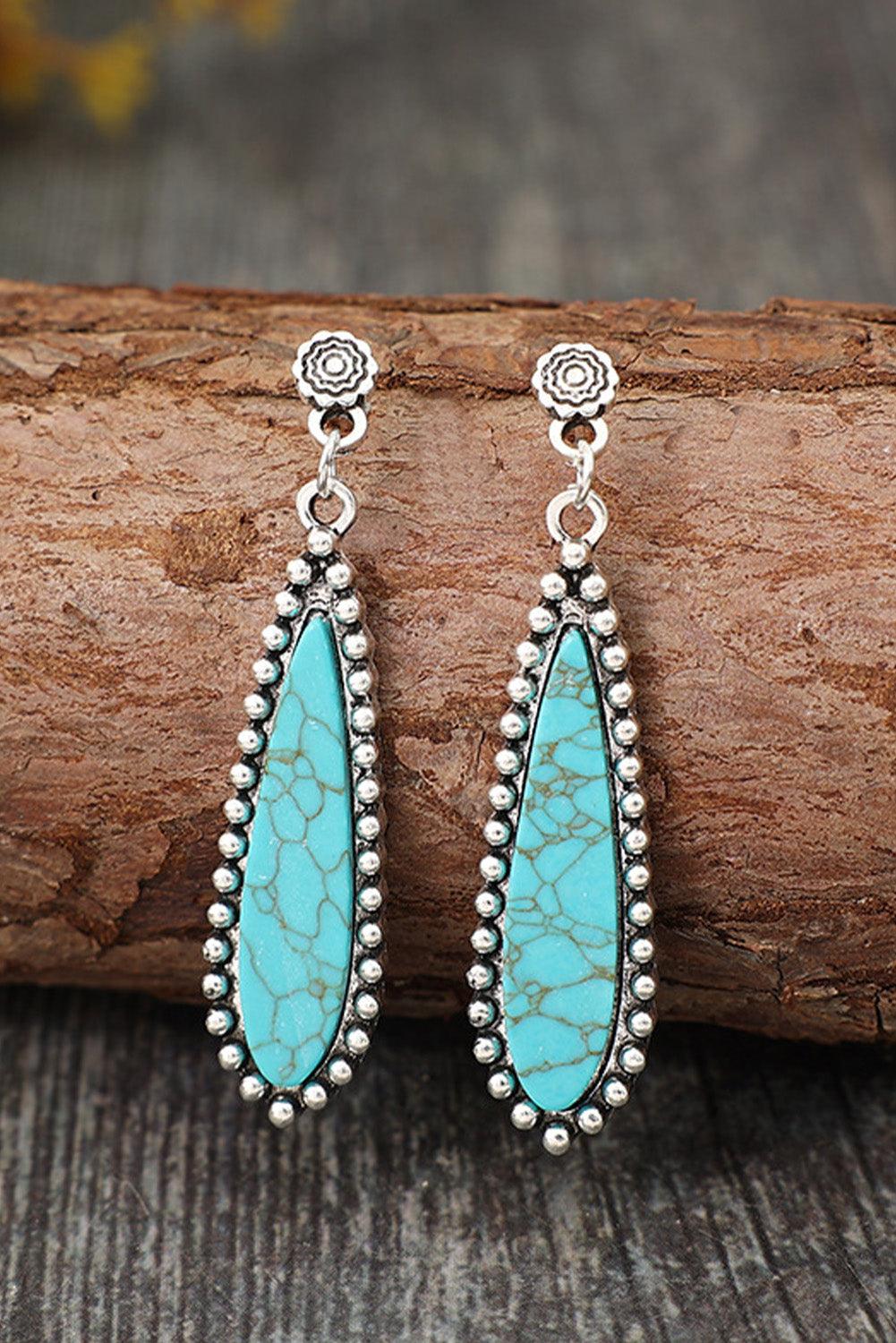 Silvery Vintage Bohemian Turquoise Alloy Earrings - L & M Kee, LLC