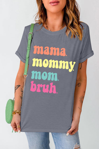 Gray mama mommy mom bruh Crew Neck Graphic Tee - L & M Kee, LLC