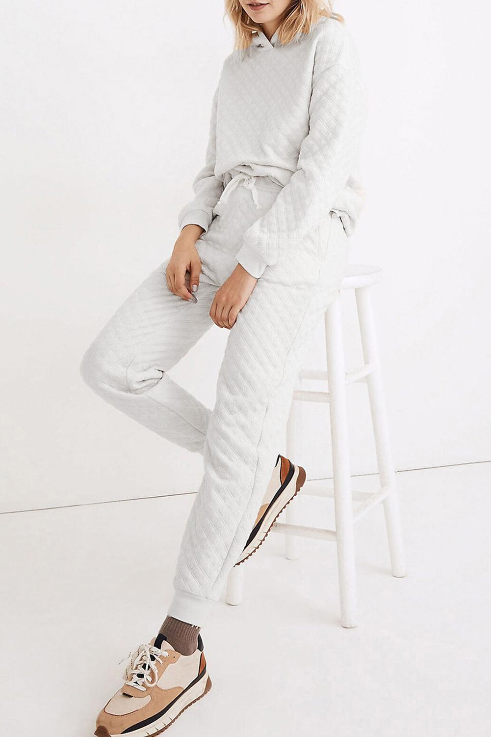 White Quilted Hoodie and Sweatpants Two Piece Set - L & M Kee, LLC