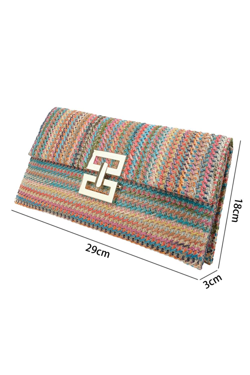 Multicolour Woven Metal Clasp Flap Handbag - L & M Kee, LLC