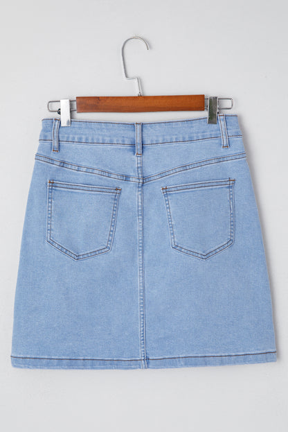 Beau Blue Western Embroidered Denim Mini Skirt