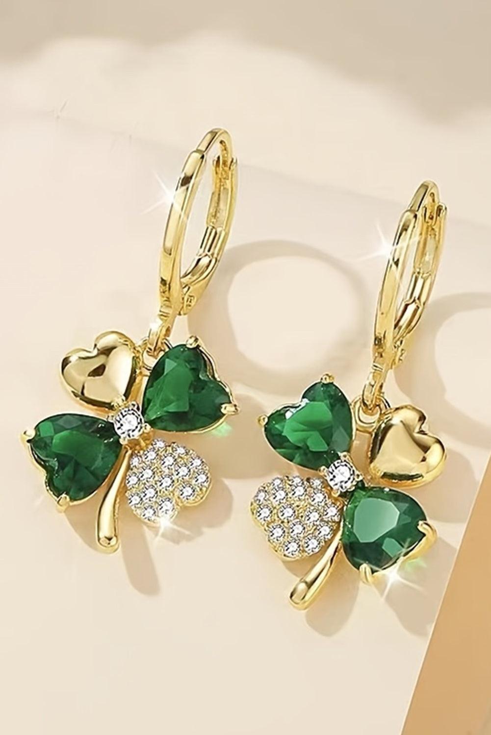 Gold Gorgeous Gem St. Patricks 4-leaf Clover Earrings - L & M Kee, LLC