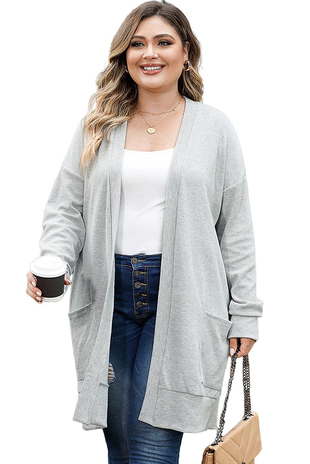 Thermal Knit Pocketed Plus Size Cardigan - L & M Kee, LLC