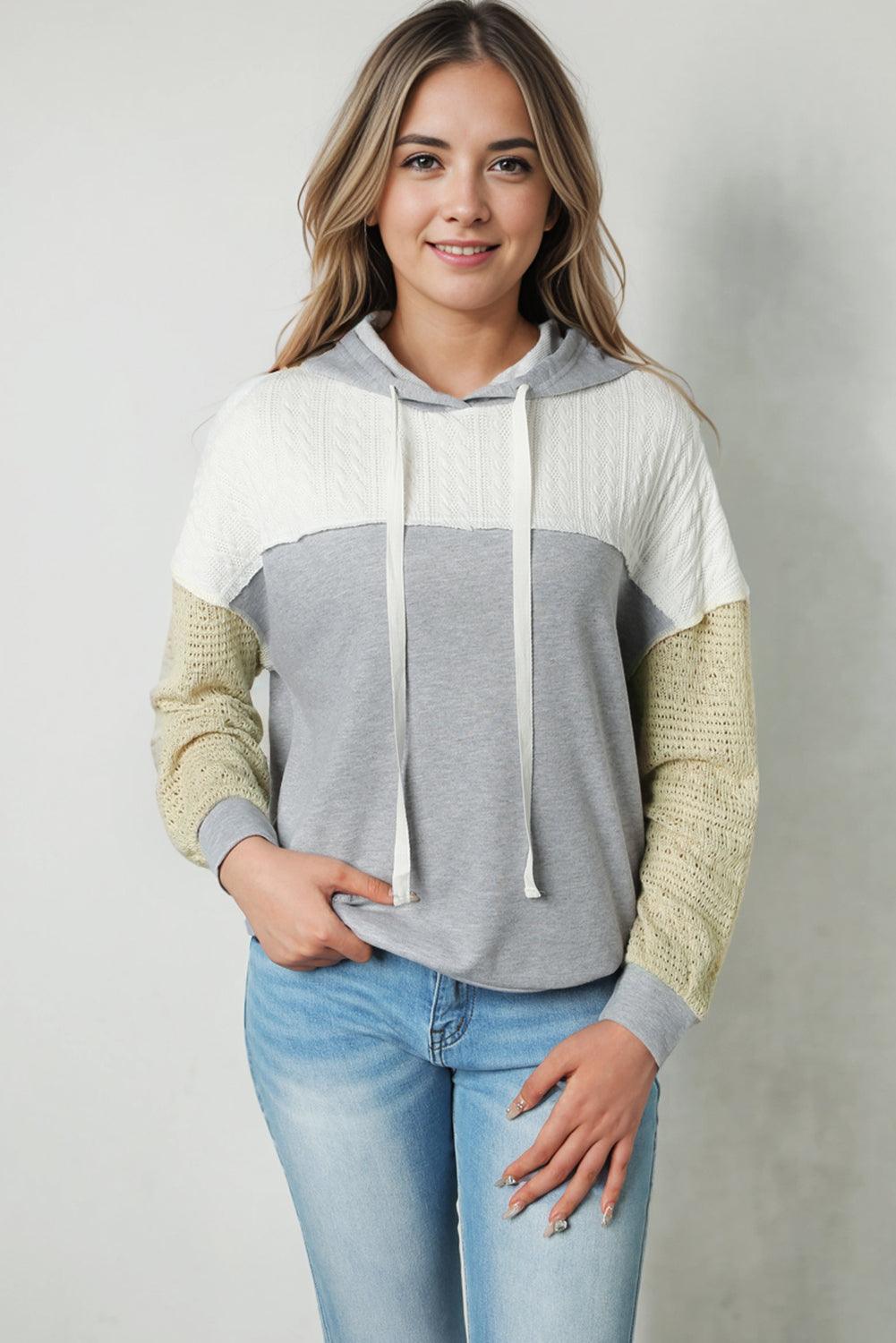 Gray Colorblock Patchwork Pullover Hoodie - L & M Kee, LLC