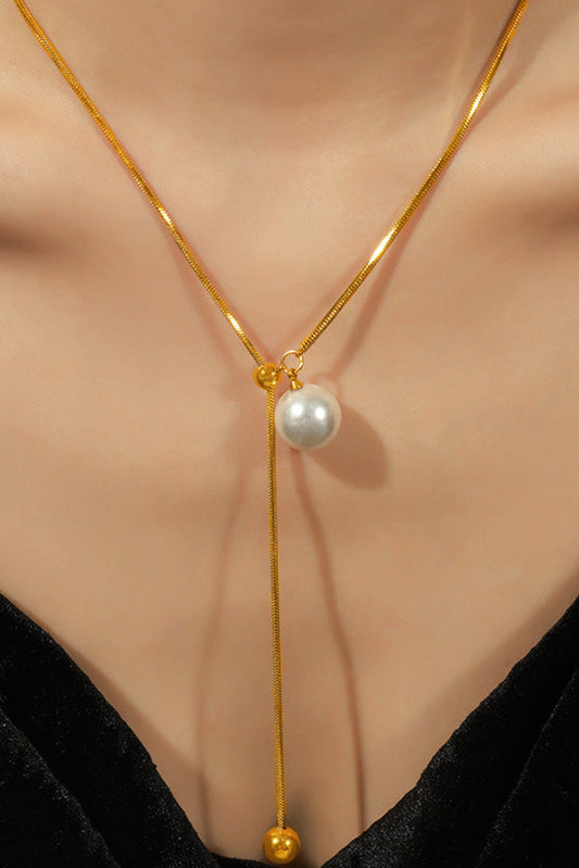 Gold Plated Pearl Beaded Y-Shape Necklace