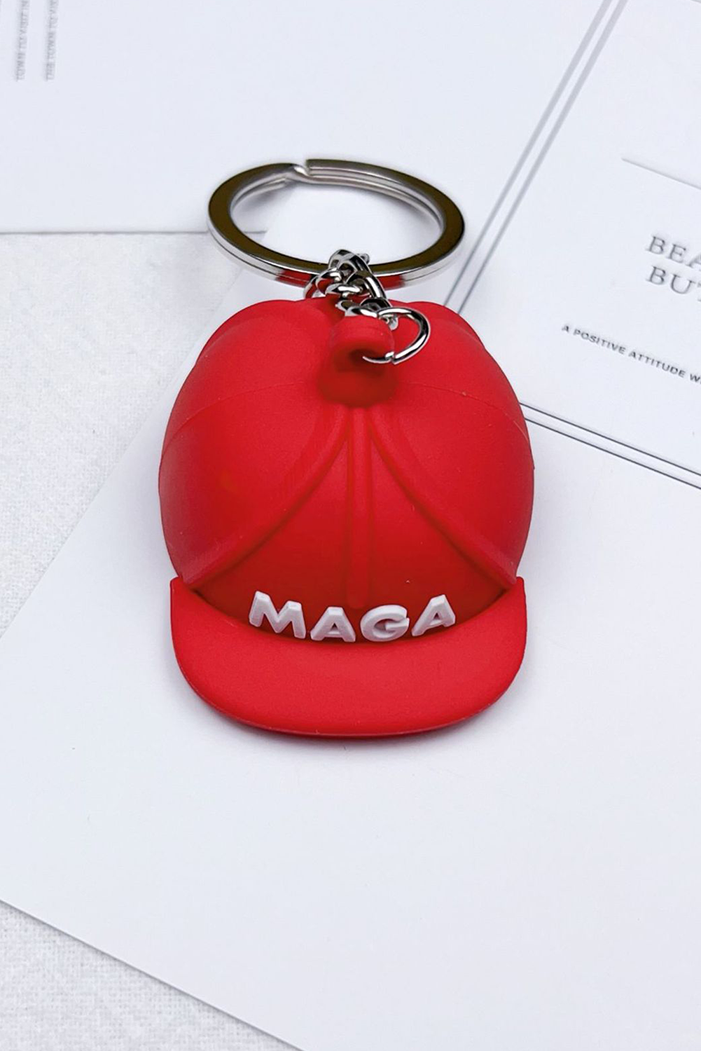 Fiery Red MAGA Baseball Cap Silica Gel Keychain