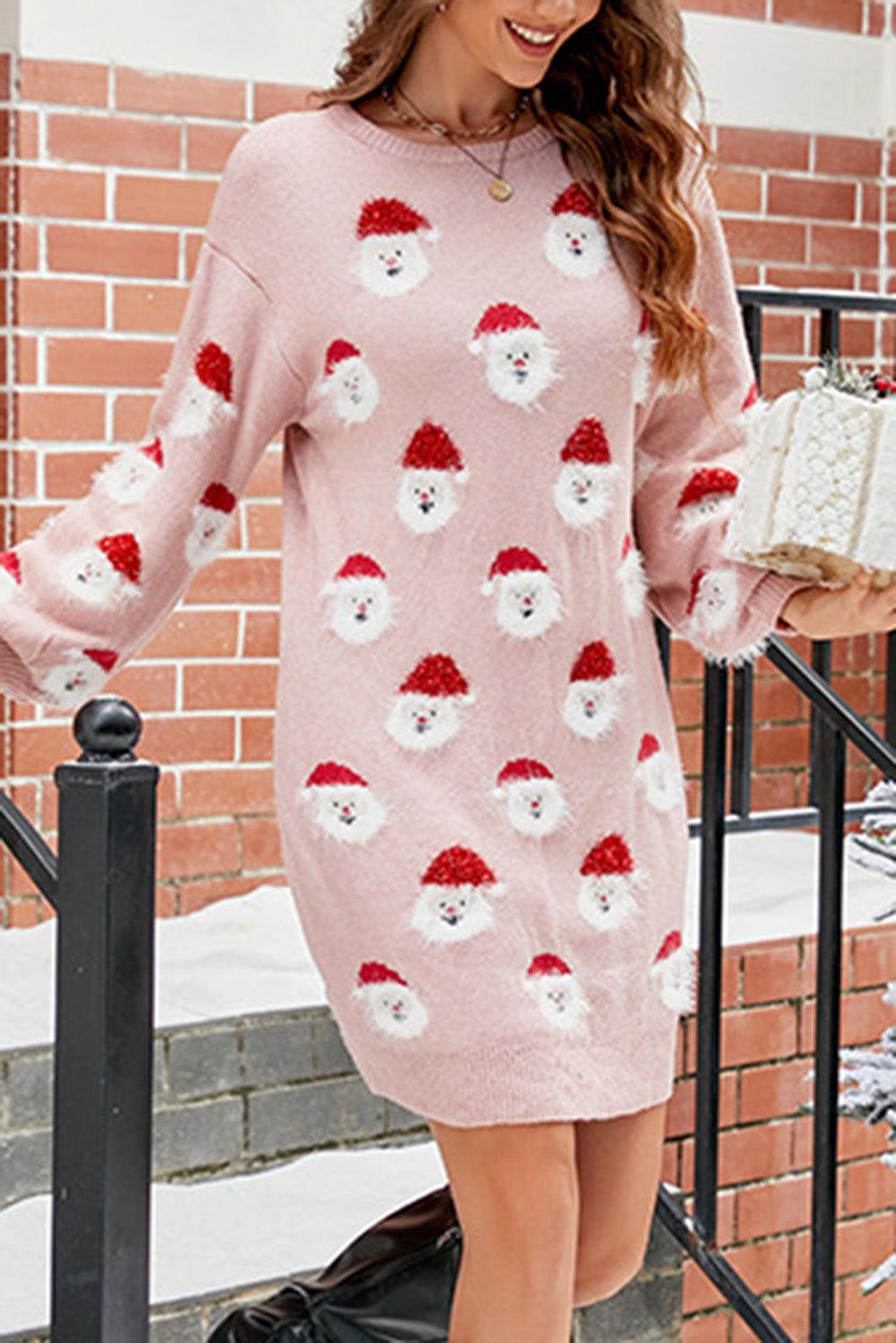 Light Pink Fuzzy Christmas Santa Clause Sweater Dress - L & M Kee, LLC