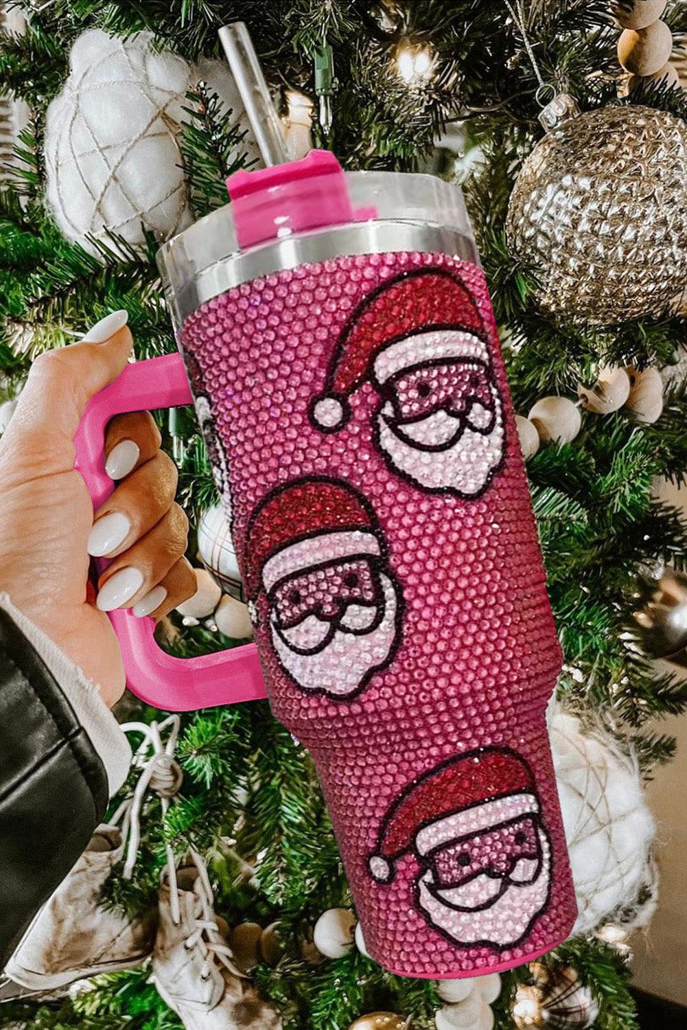 White Christmas Santa Claus Diamond Thermos Cup with Straw - L & M Kee, LLC