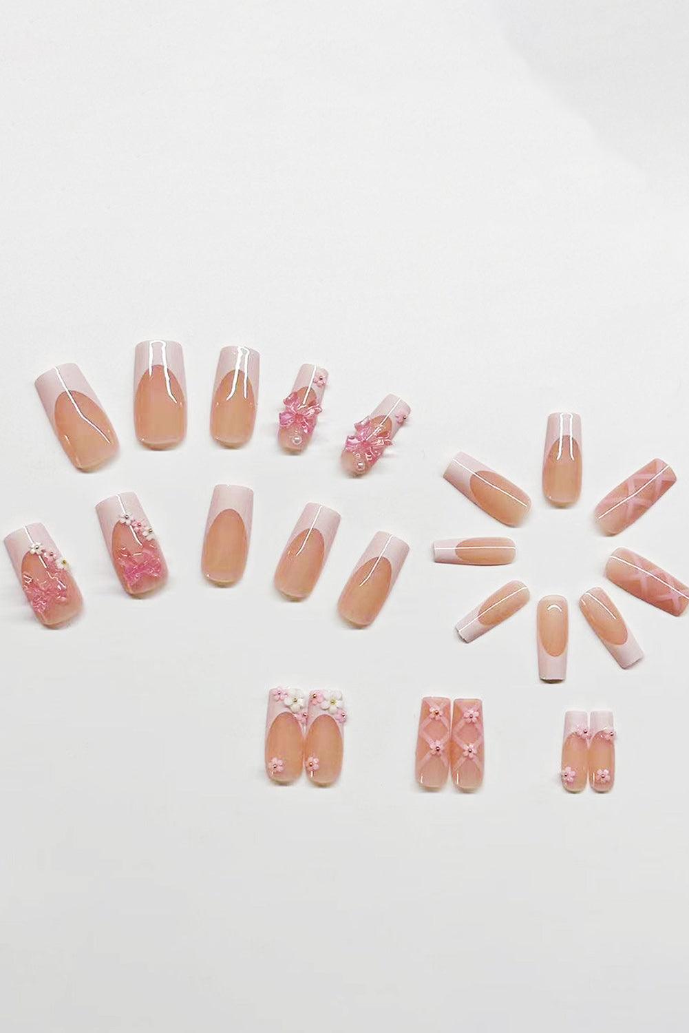 Light Pink French Floral Bowknot Nail Sticker Set - L & M Kee, LLC