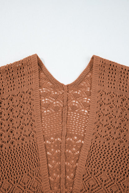 Redwood Burl Mix Pattern Hollowed Knit Open Front Cardigan