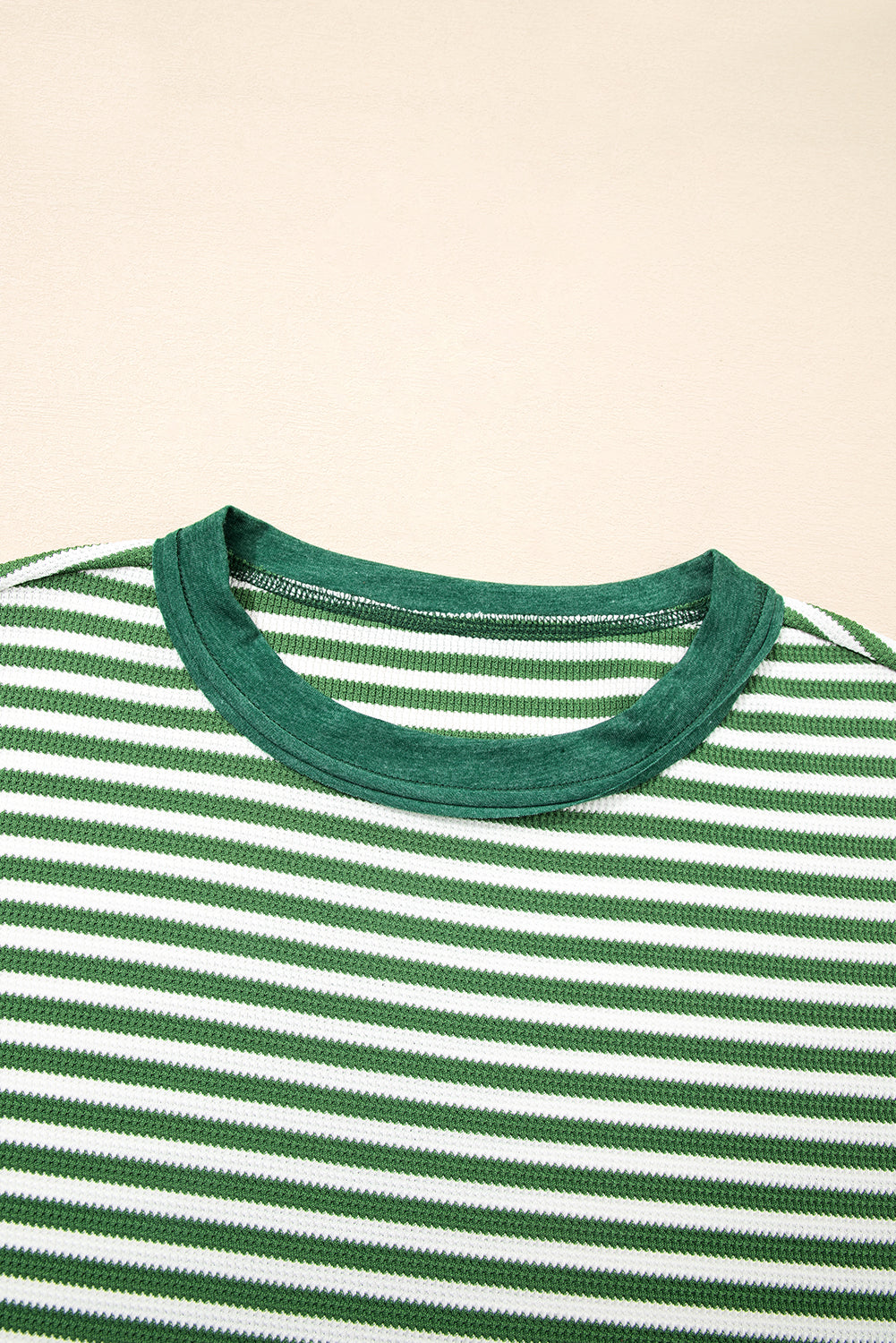 Green Stripe Exposed Seam Patchwork Plus Size Thermal Top