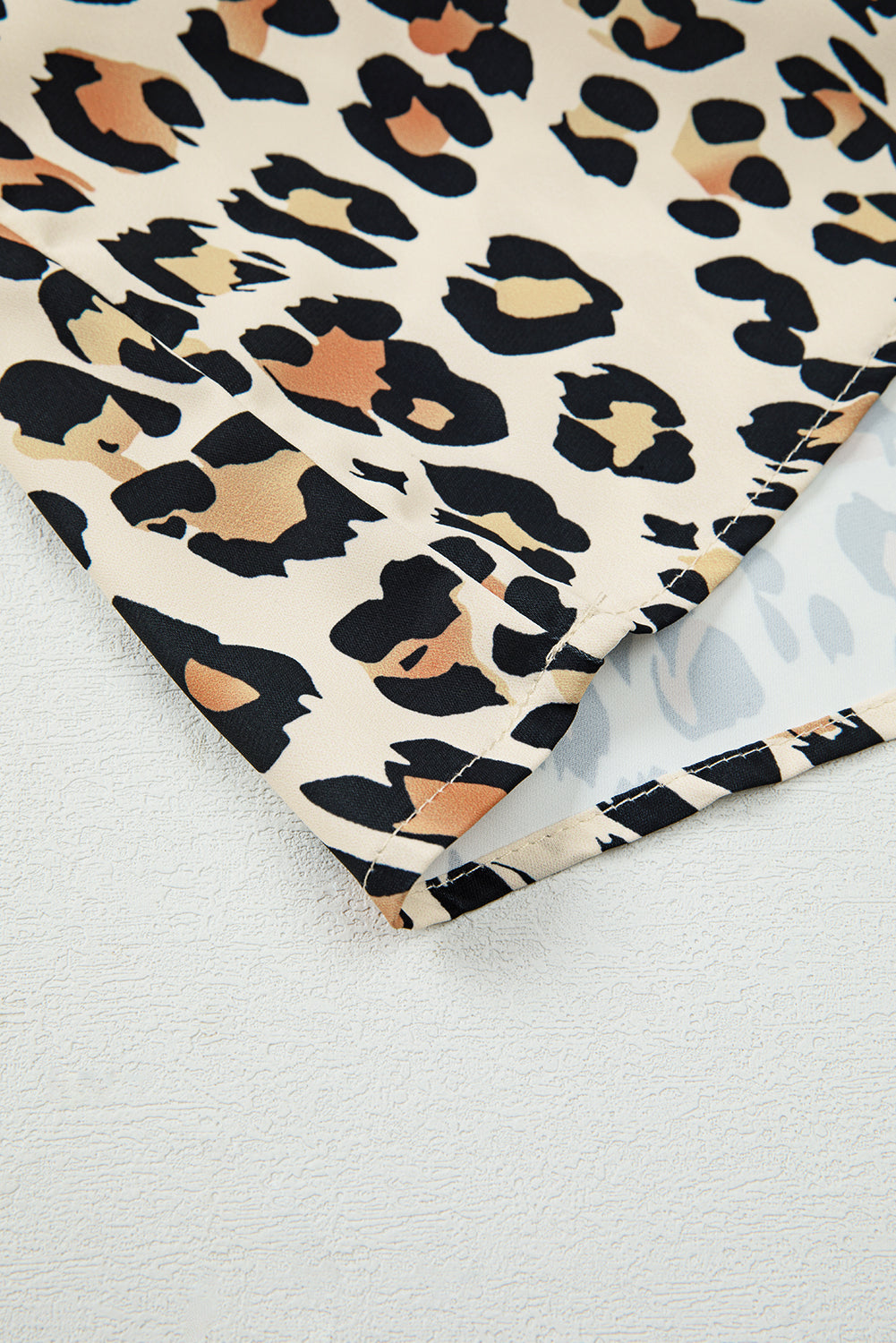 Khaki Leopard Color Block Contrast Striped V Neck Half Sleeve Loose Fit Blouse